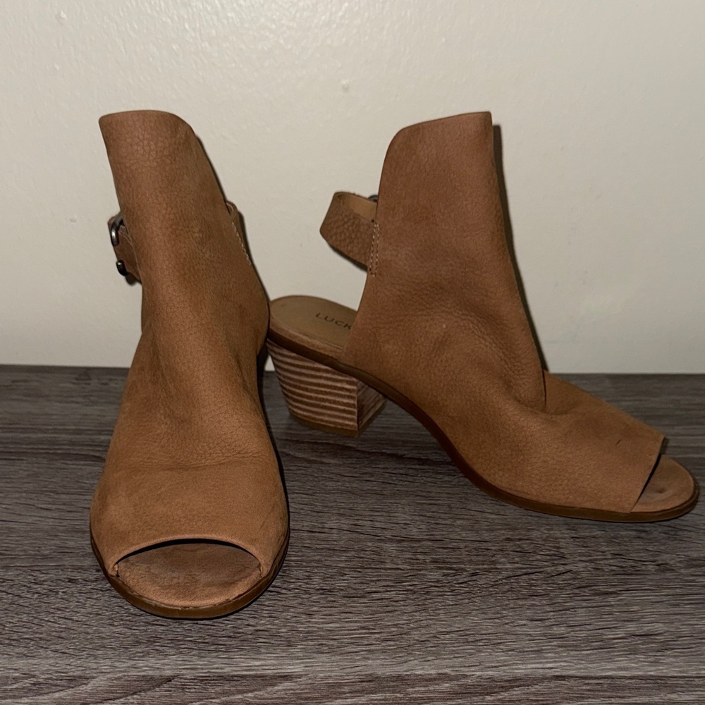 Lucky‎ Brand Open-Toe Ankle Booties – Tan/Brown – women’s Size 8W